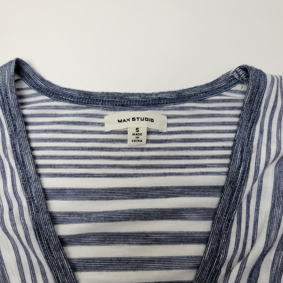 Max Studio | Blue White Stripes Tie Waist Summer Top Small Shirt - Picture 9 of 9